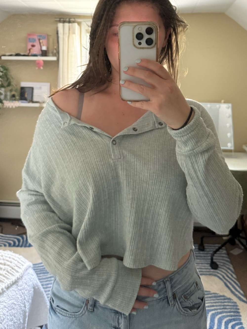 Ribbed Cropped Buttoned Top